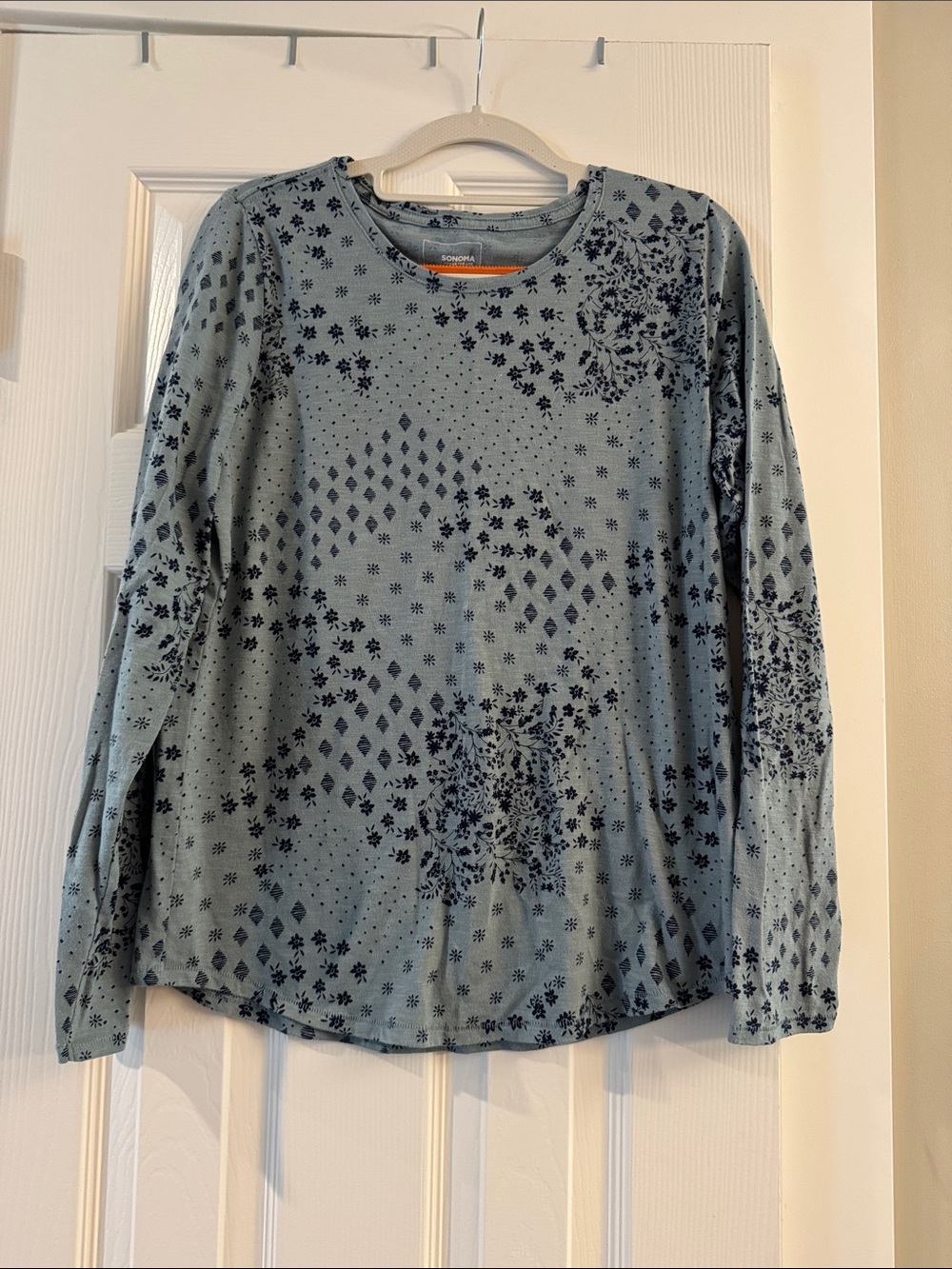 Sonoma Light Blue Long-Sleeve Tee with Navy Floral Print